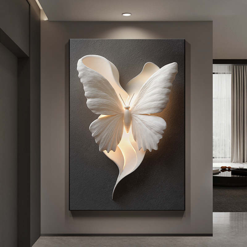黑白蝴蝶玄关装饰画高级感走廊过道挂画浮雕立体感客厅沙发落地画图片