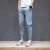 Teenagers Light blue Ninth pants Straight Versatile Jeans leisure time Self cultivation Feet Elastic force Korean Edition Chaopai