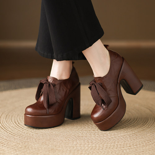 13cm头层牛皮防水台超高跟单鞋女