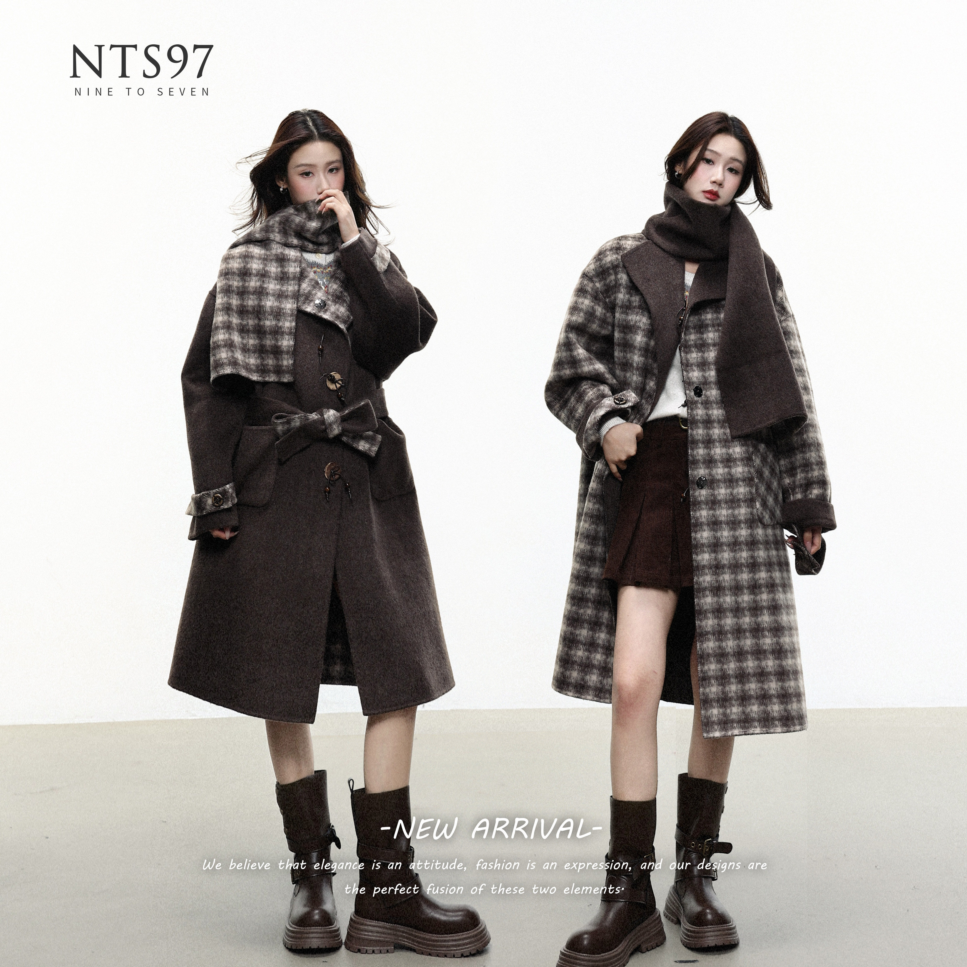 NTS97 双面复古格纹系带围巾长款双面呢大衣女,女装/女士精品,毛呢外套,淘宝优惠券,粉丝福利购,淘宝优惠卷
