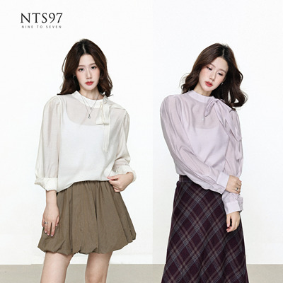 NTS97清透感系带法式衬衫
