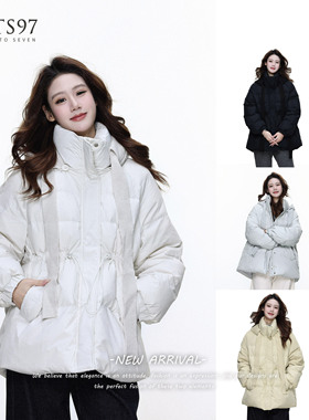 NTS97 立领中长款羽绒服女抽褶收腰显瘦面包服外套
