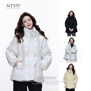 NTS97 羽绒服女抽褶收腰显瘦面包服外套 立领中长款
