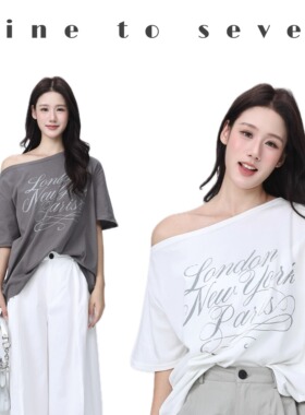 NTS97 春夏新款斜肩休闲字母凉感蝙蝠袖T恤上衣