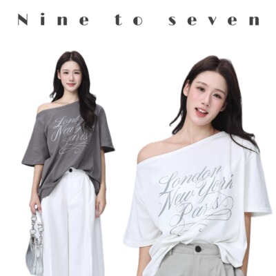 NTS97新款斜肩休闲字母T恤