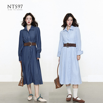 NTS97修身通勤收腰v领连衣裙
