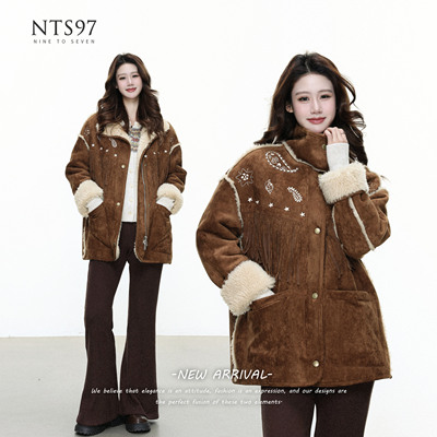 NTS97复古皮毛一体保暖毛呢大衣
