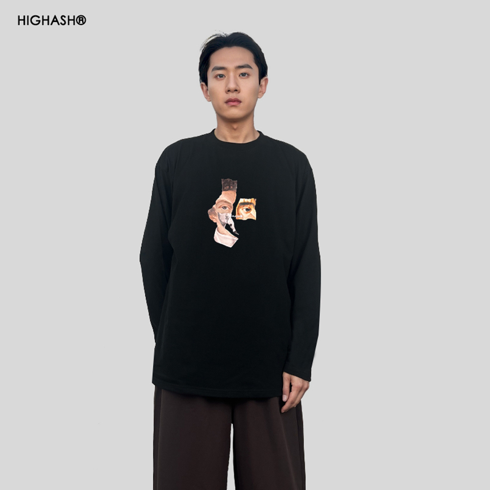 HIGHASH眼睛印花宽松版潮男高级感短袖设计感个性男士早秋长袖t恤