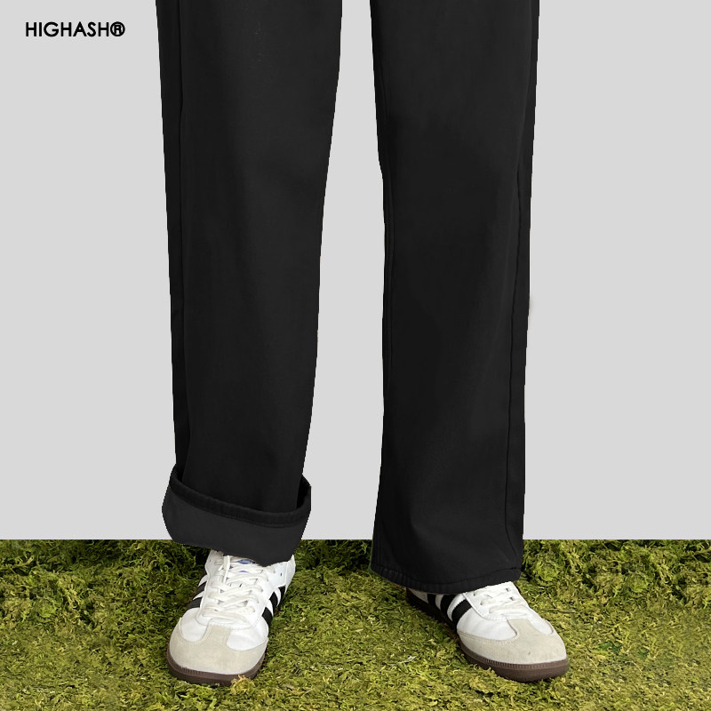 HIGHASH加绒加厚水洗新款春款黑色宽松直筒垂感牛仔裤长裤男款