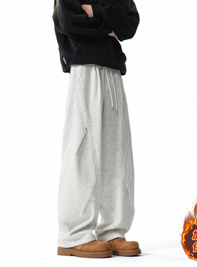 裤子男宽松直筒潮牌个性秋冬季加绒加厚男女款工装裤高街潮流长裤