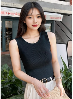 大码胖mm女装黑色针织无袖吊带背心夏季新款外穿内搭显瘦打底上衣