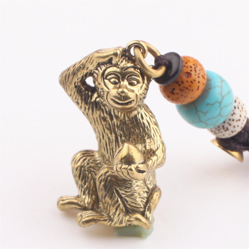 纯铜钥匙扣生肖猴子挂件儿童玩具吊坠创意手工编织绳男女礼品包邮