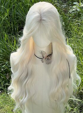 出口热卖许昌假发女白金色全头发型式八字刘海长卷发自然透气轻薄