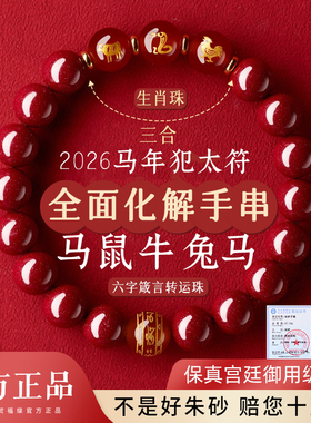 普陀山天然朱砂手串三合护身符