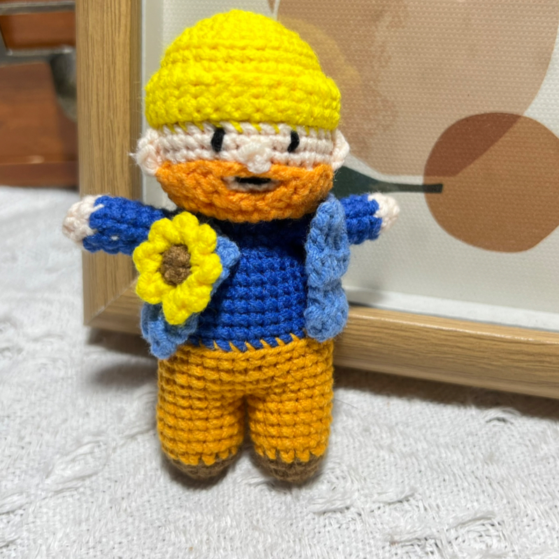 超萌卡通手工编织人偶挂件 毛线钩织梵高玩偶 创意手工包挂钥匙扣