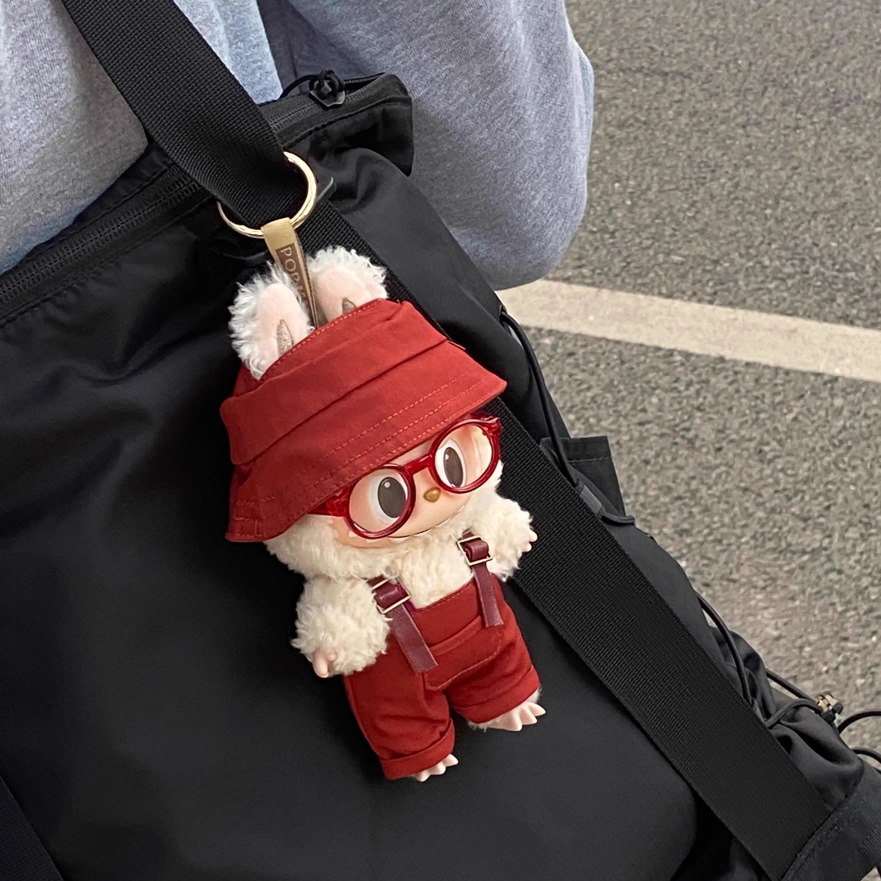泡泡玛特拉布布labubu娃衣坐坐站立马卡龙衣服17cm15公仔背带裤帽