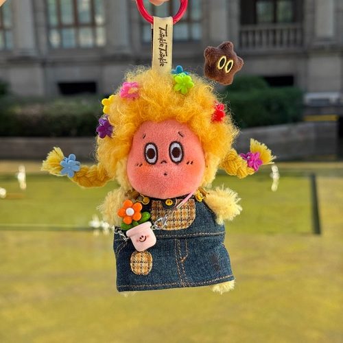 星星人娃衣毛绒挂件衣服潮流盲盒理发爆炸头假发辫子发夹背带裙