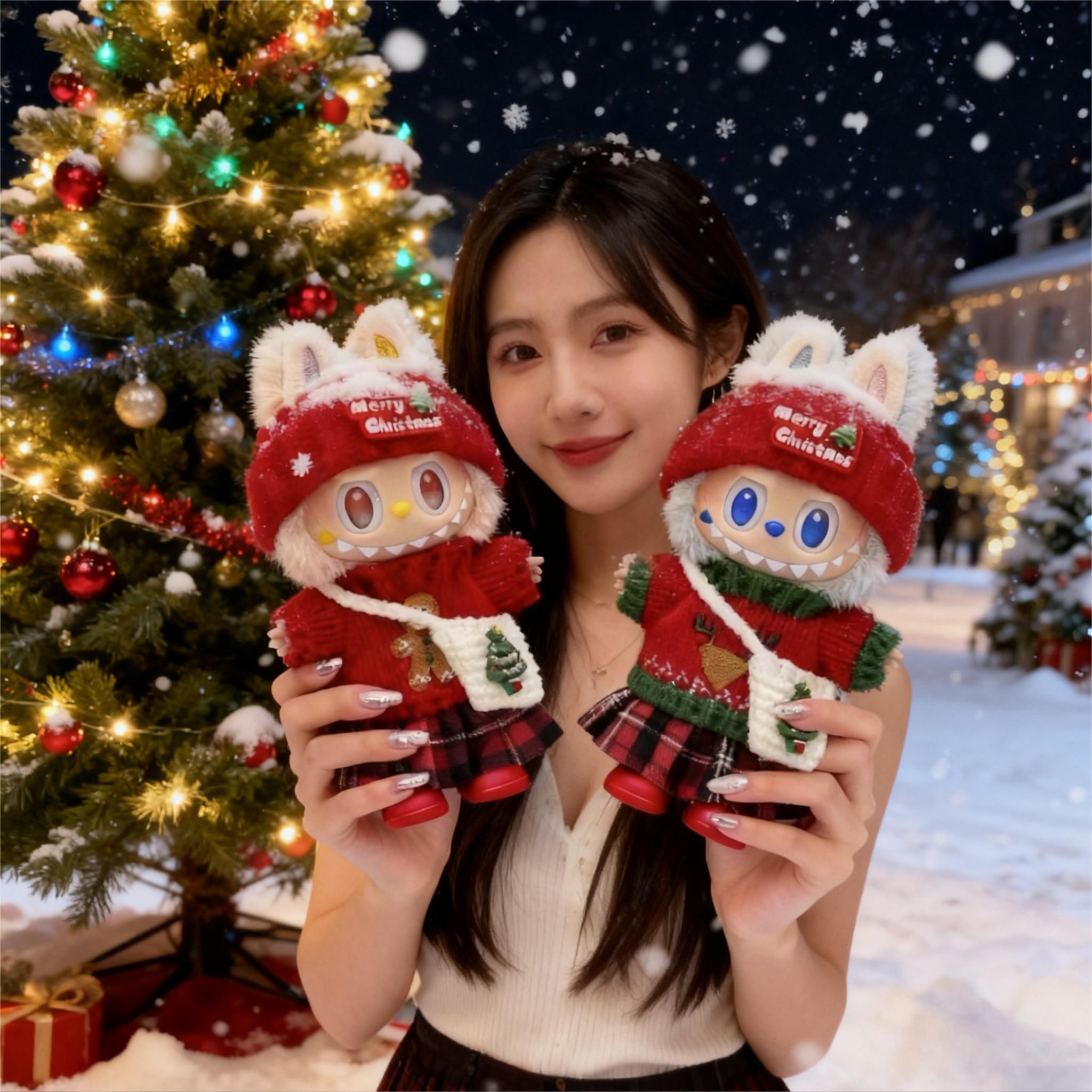 一二三代拉布布娃衣3.0前方高能搪胶圣诞节衣服labubu圣诞帽毛衣
