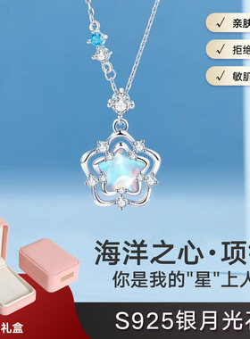 S925纯银海洋之心月光石吊坠