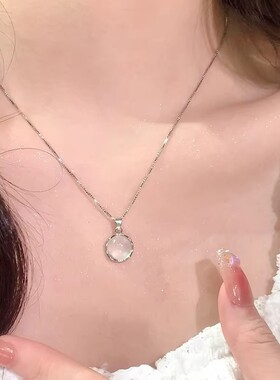 「白月光」S999足银白玉髓项链女轻奢小众高级感圆形吊坠生日礼物