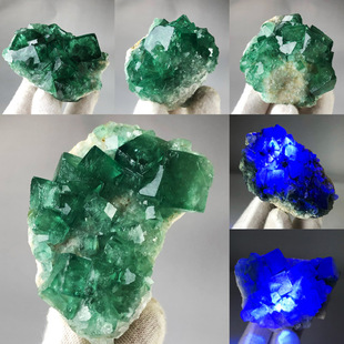 绿萤石变色天然绿莹石水晶原矿荧光原石矿物晶体地质教学标本摆件