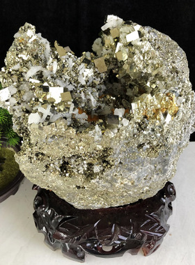 天然黄铁矿水晶共生矿原石奇石收藏客厅博古架办公室桌面装饰摆件