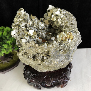 天然黄铁矿水晶共生矿原石奇石收藏客厅博古架办公室桌面装饰摆件