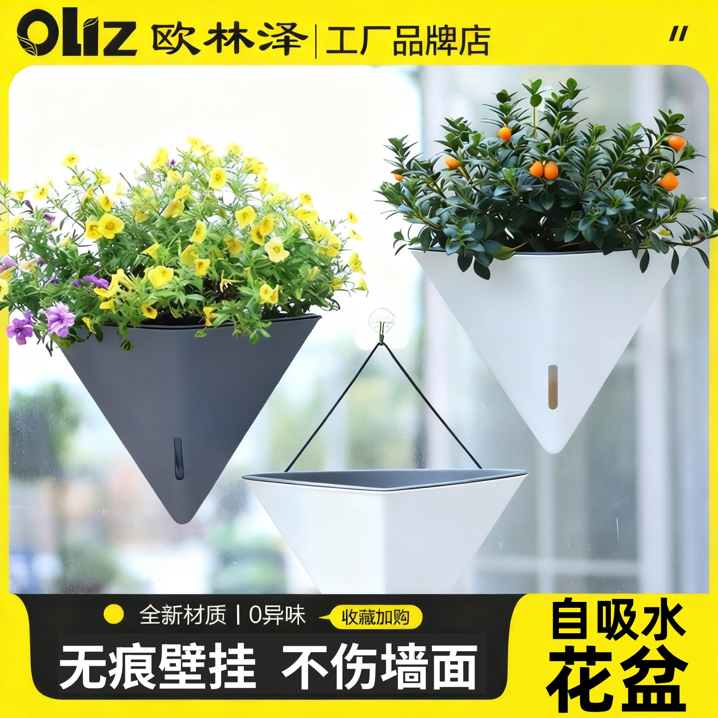 壁挂花盆绿萝吊篮花盆室内盆栽挂墙花盆免打孔悬挂花盆塑料自吸水