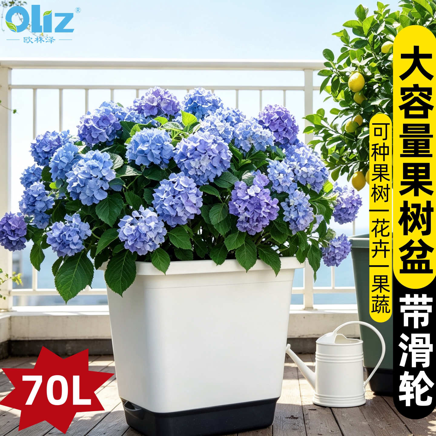 70升大容量果树盆庭院花箱带滑轮图片
