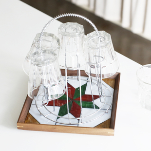 那儿彩色玻璃DIY材料包创意礼物团建活动ins部落几何胡桃木托盘