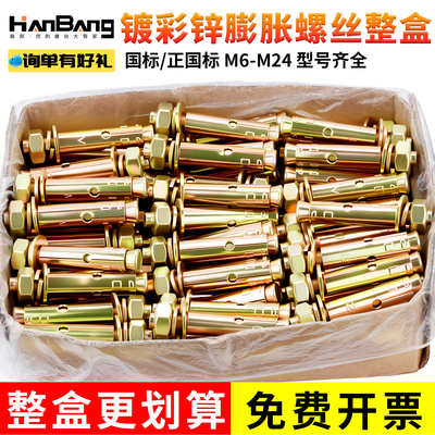 整盒国标镀锌铁膨胀螺丝彩锌加长拉爆螺栓大全6M8M10M12M14M16M20