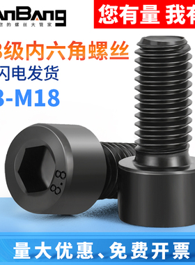 8.8级黑色内六角螺丝内六方圆柱头碳钢螺钉3M4M5M6M8M10M12M14M16
