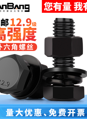 12.9级外六角螺丝螺母套装配件大全高强度螺栓6M8M10M12M14M16M20