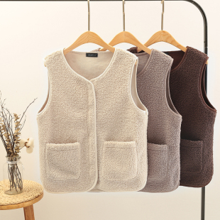 羊羔毛绒马甲女2025春秋季小个子短款背心米白宽松坎肩保暖冬外套