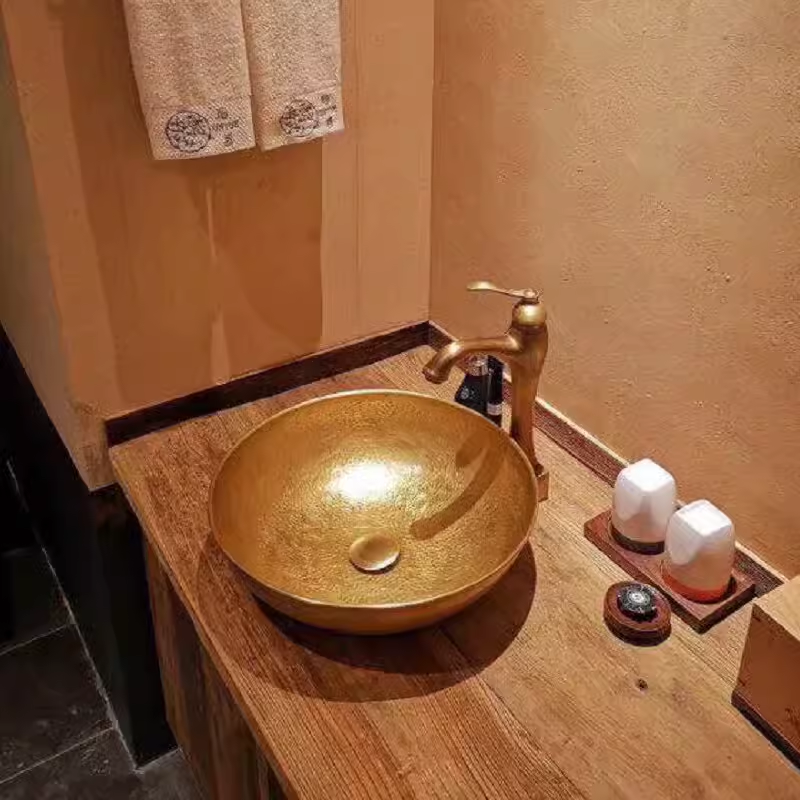 纯铜复古艺术台上盆浴室橱柜洗漱盆欧式个性金色洗脸盆酒店台上盆