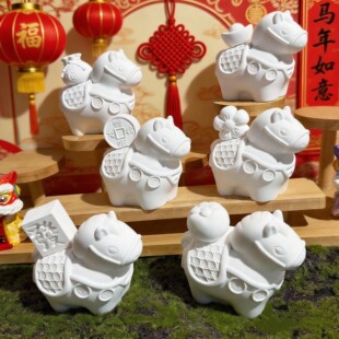 唐三彩石膏娃娃马年新年爆款彩绘涂色白胚涂鸦绘画手工生肖大号