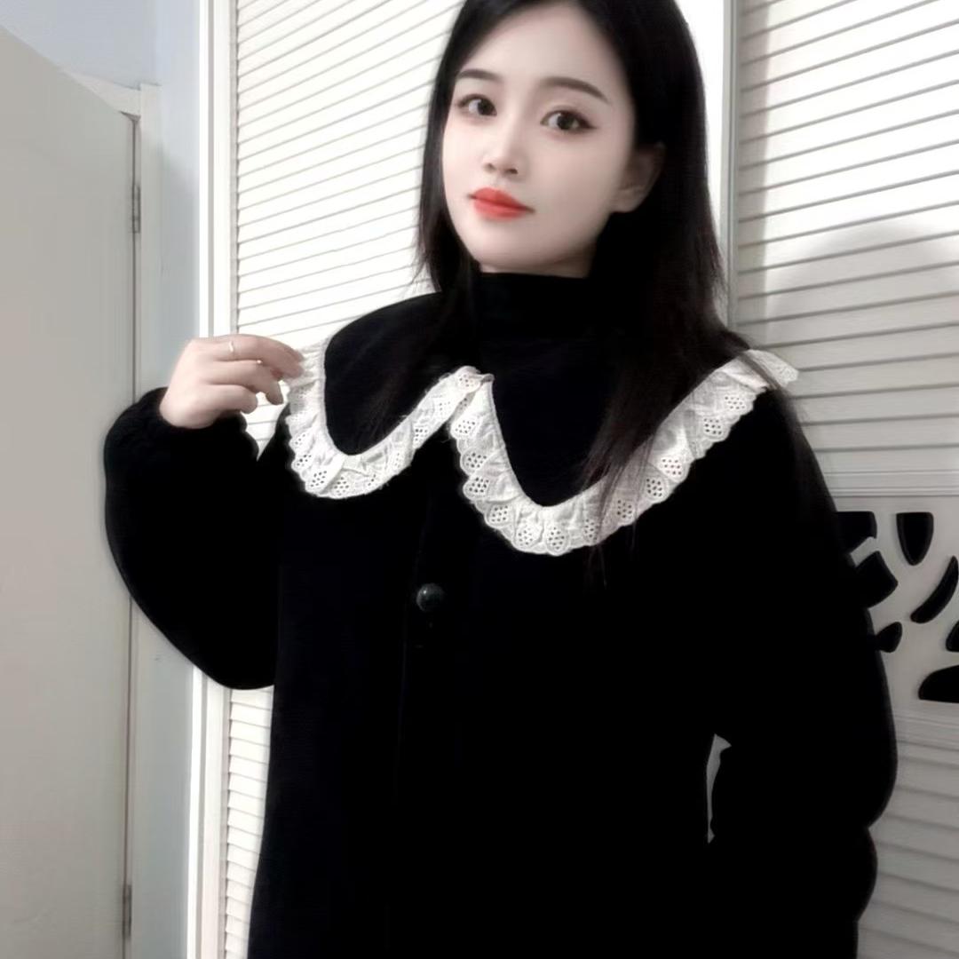 睡袍女款冬季新款加绒加厚保暖中长款蕾丝边棉服娃娃领睡裙家居服