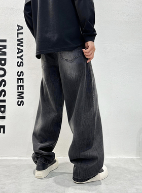 2025新款宽松大码直筒裤牛仔裤男微阔男士痞帅男士复古潮牌牛仔裤