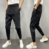 子黑色裤 25年秋松紧腰休闲男士 子 男潮男修身 小脚裤 简约修身 牛仔裤