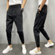 子黑色裤 25年秋松紧腰休闲男士 子 男潮男修身 小脚裤 简约修身 牛仔裤