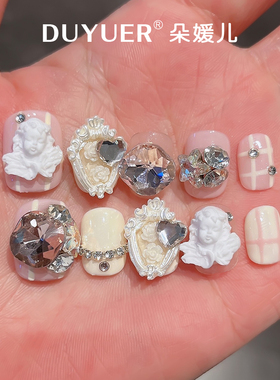 新款高级感高端轻奢洛可可纯手工穿戴甲短款假指甲贴片美甲贴片