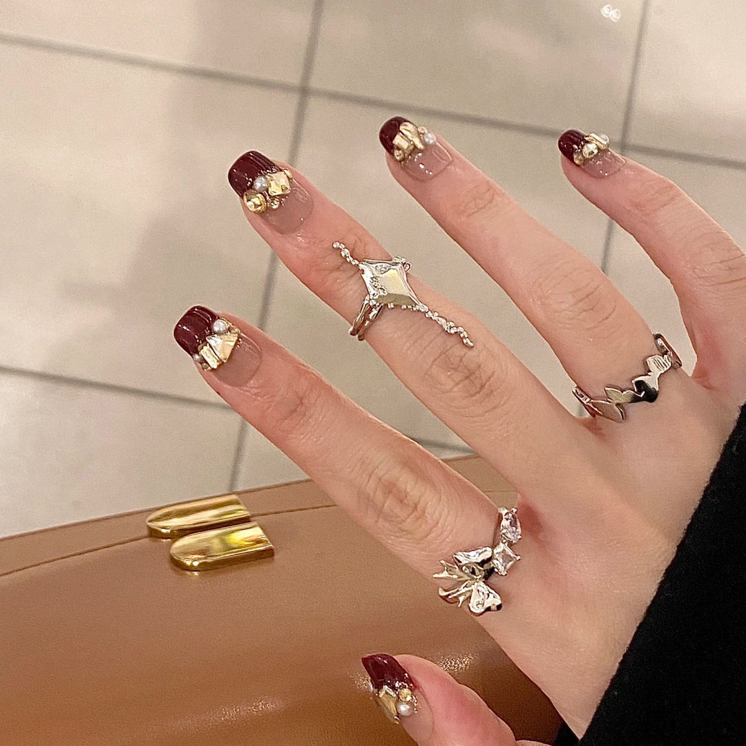 法式短款全手工穿戴甲高级富贵轻奢满钻婚礼甲显白美指甲贴片甲片