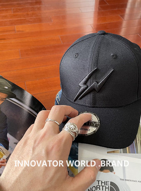 藤原浩闪电鸭舌帽子 男女黑色遮阳弯檐帽  街舞嘻哈硬顶潮 棒球帽