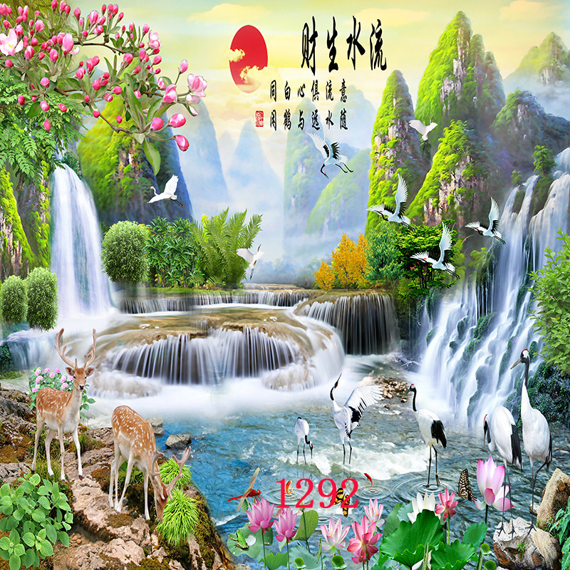 新款山水网红直播间背景墙