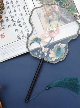 白菜框紫光檀古风舞蹈绣花团扇