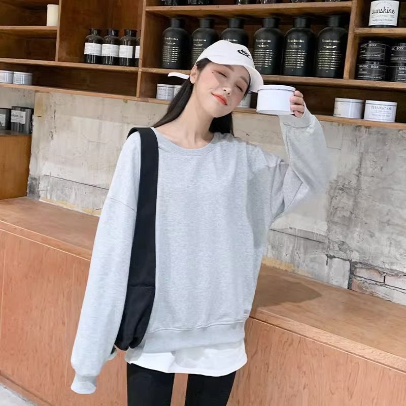 灰色卫衣女2025新款秋季甜妹穿搭宽松圆领套头无帽春秋长袖打底衫