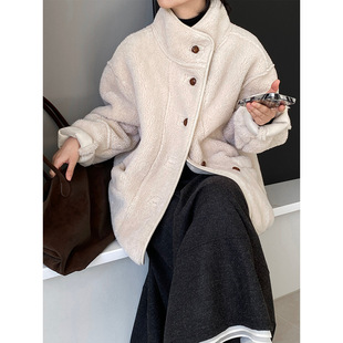 立领中长款 环保毛一体复合蛋白皮 毛茸外套6179 富士山下 江左