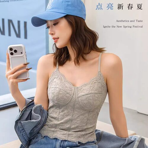 纯欲风性感吊带背心女自带胸垫