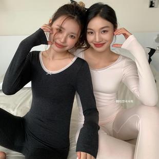 韩社绵羊毛发热保暖套装内衣女士秋衣秋裤抗静电舒适修身纯色内搭