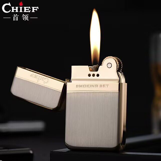CHIEF首领煤油打火机黄铜薄款老式复古砂轮个性创意刻字送礼品潮
